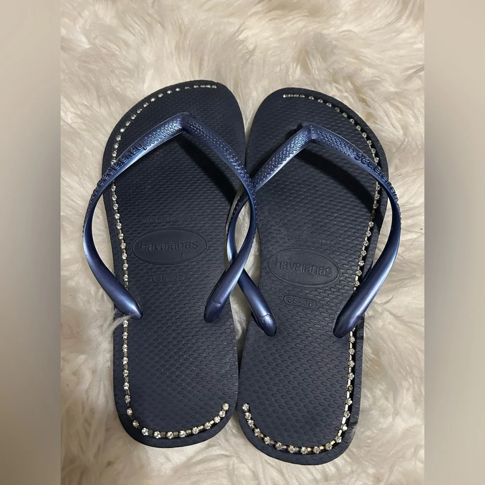 Havaianas Blue Flip Flops with Rhinestone Accents - Picture 4 of 5